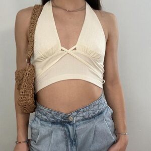Urban Outfitters Cream Halter Top Cropped Size M